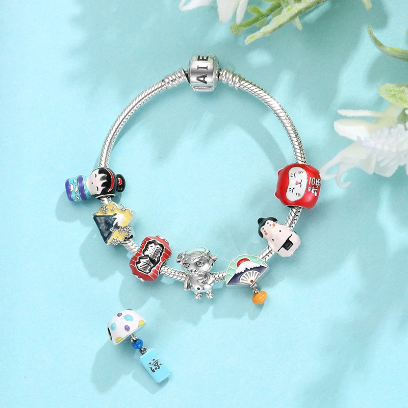 

Бусины-шармы из серебра 925 пробы с эмалью, в японском стиле