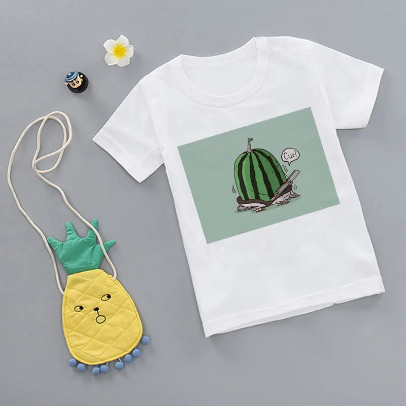 

Girls Tshirt Summer New Clothes Fashion Tshirt Kids Fruit Fun Short Sleeve Children Round Neck White Boys T-shirt Casual White