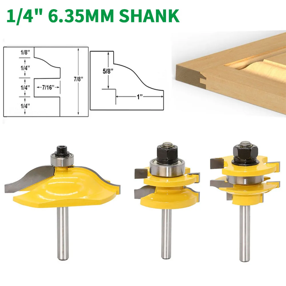 

3PC/Set 1/4" 6.35MM Shank Milling Cutter Wood Carving Raised Panel Cabinet Door Router Bit Set - 3 Bit Ogee Woodworking Cutter