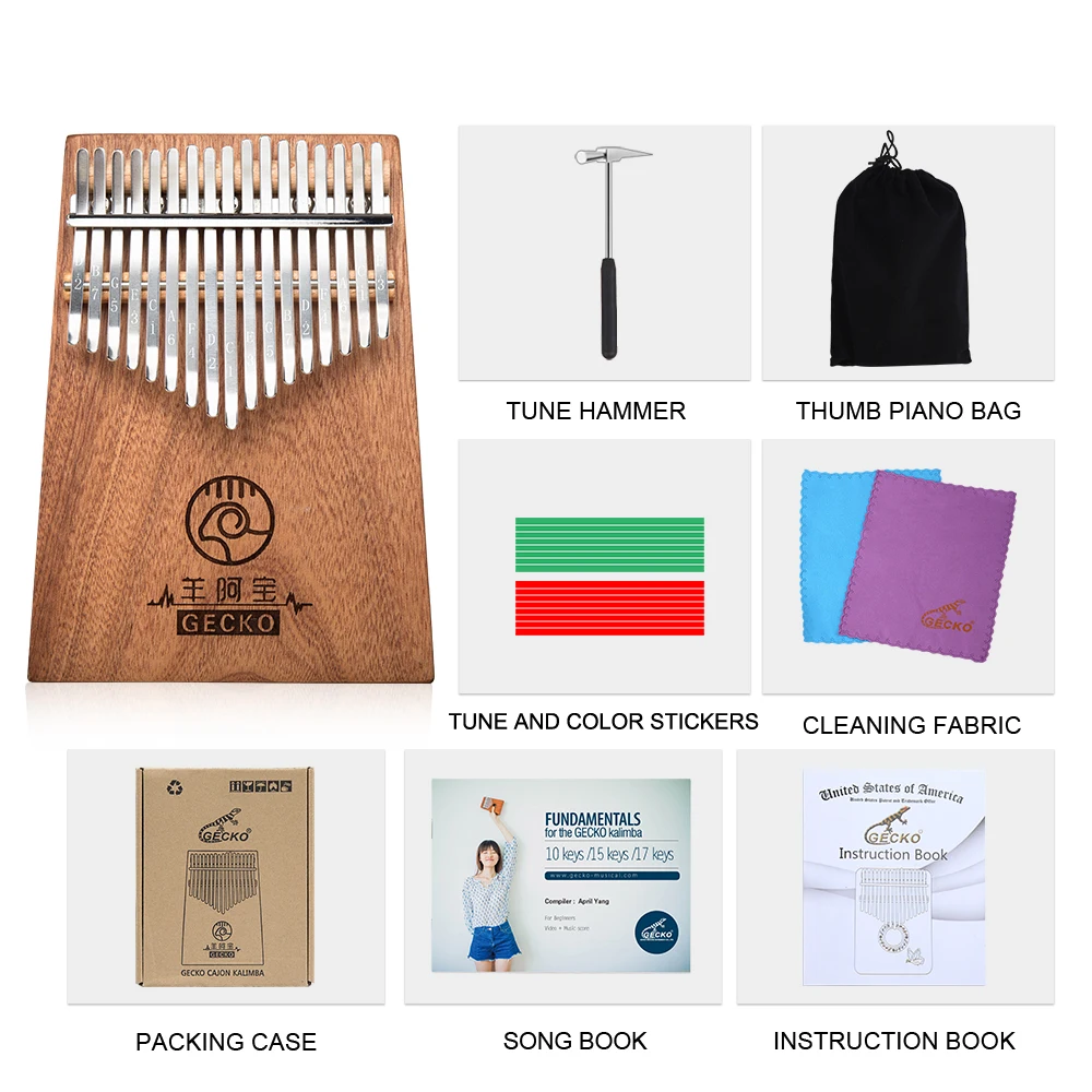 

Kalimba 17 Keys Full Veneer Solid Mahogany Body,With Instruction And Tune Hammer, Portable Thumb Piano C Tone K17gy