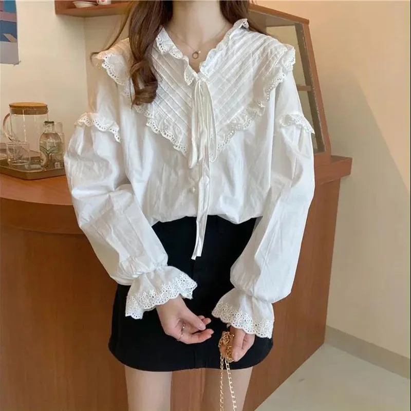 Forean мода 2020 осенние женские блузки белого цвета размера плюс S-4XL галстук-бабочка