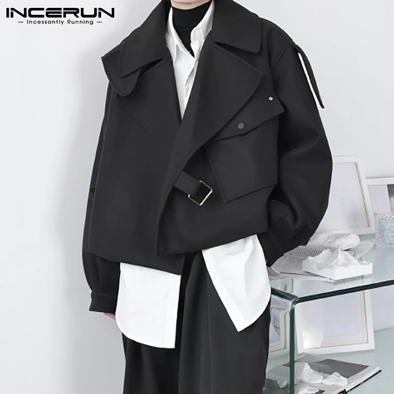INCERUN Tops 2021 New Men Korean Style Stylish Jackets Big Lapel Short Coat Jackets Loose Casual Streetwear Solid Overcoat S-5XL