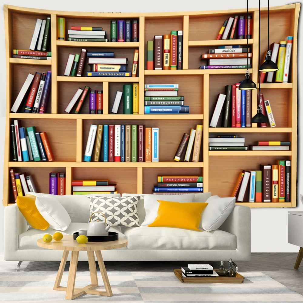 

Bookshelf Book Tapestry Wall Hanging Family Bedroom Decoration Polyester Fabric Bohemian Bedspread Art Printing