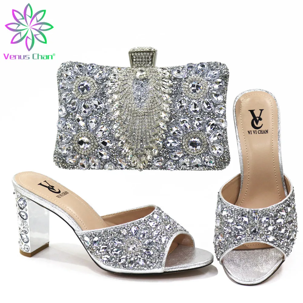 

Latest Italian Shoes with Matching Bags High Quality Women Luxury 2020 Rhinestone Wedding Party Shoe Ladies Sandals with Heels