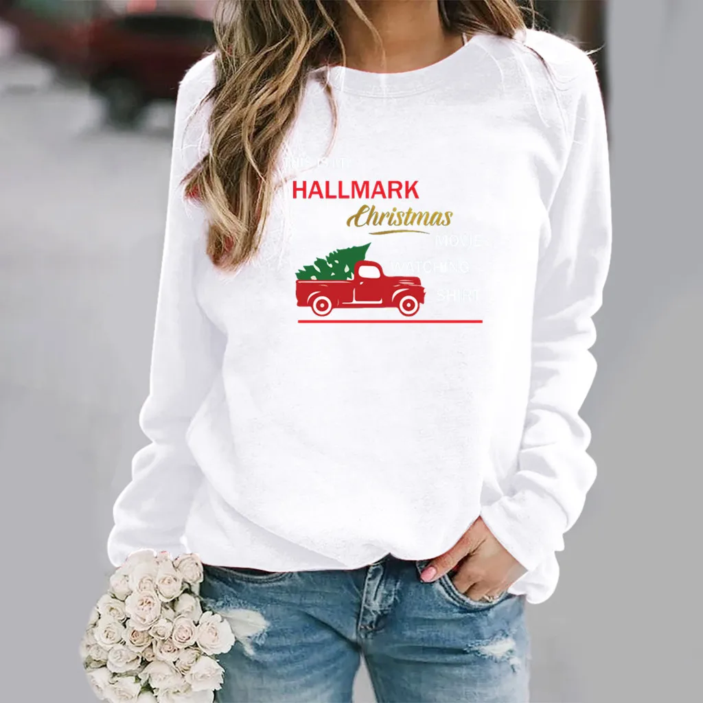 

Women Hoodie Christmas Truck Printed Hoodies Women Fleece Long Sleeve O Neck Loose Sweatshirt Girls Pullovers Autumn Winter