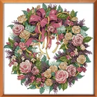 Картина из квадратных страз, круглая вышивка с изображением воскресенья, красивый венок из роз, подарок для девушки