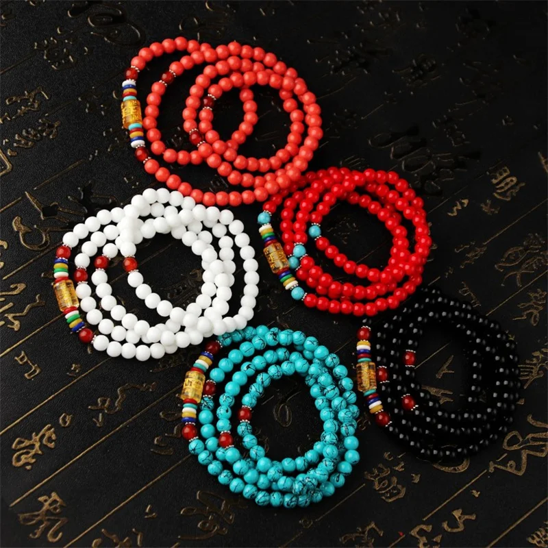 Тибетский буддистский браслет с бусинами и мантрой из шести символов женское