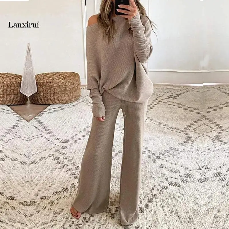 

Homewear Women 2 Piece Set Spring Autumn Loose Pullover Tops + Wide Leg Pants Sports Suit Lady Casual Soft Sportswear Tracksuits