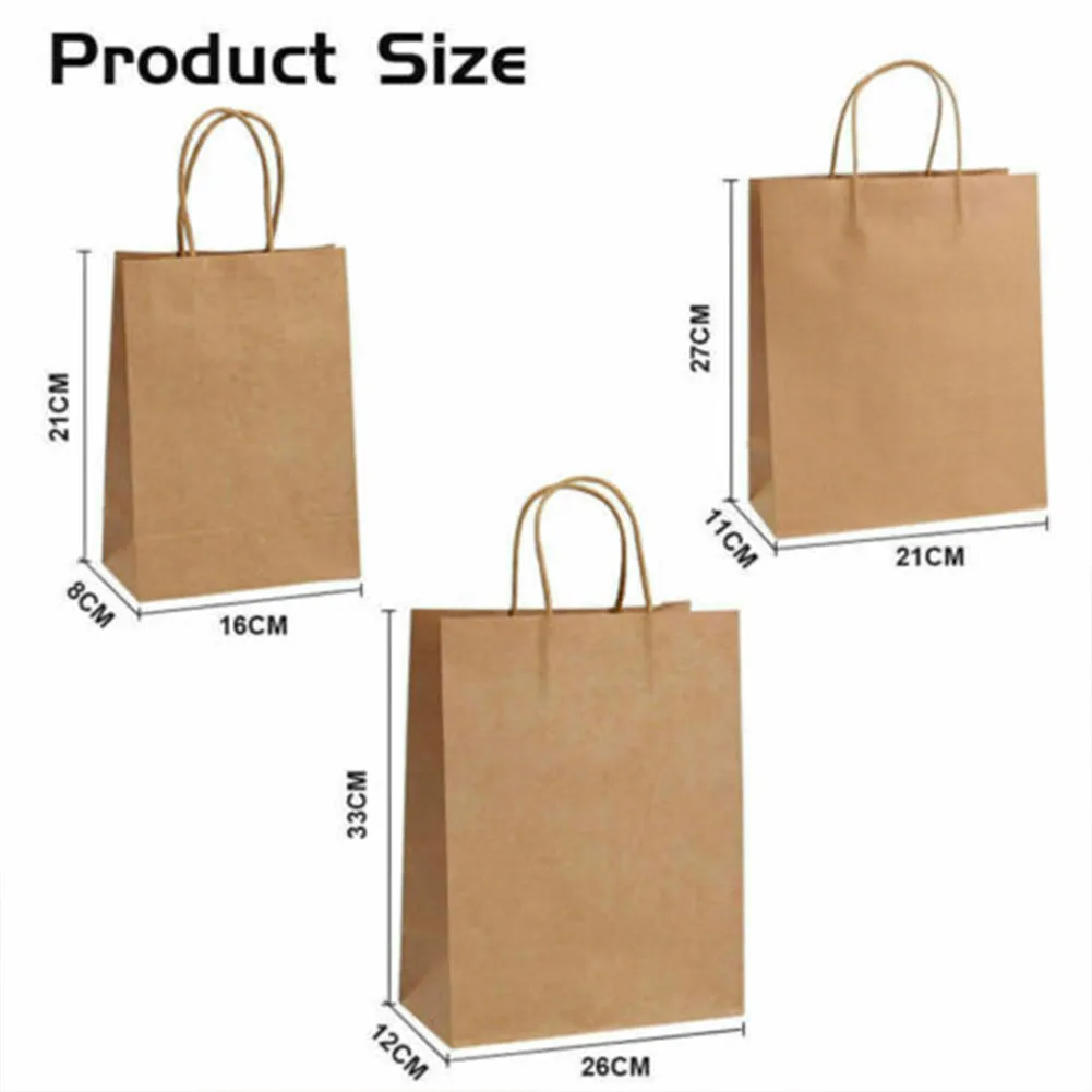 Bolsas de regalo de papel Kraft a granel, bolsa marr&oacute;n artesanal con asas, suministros festivos para fiestas, 50 Uds.-4