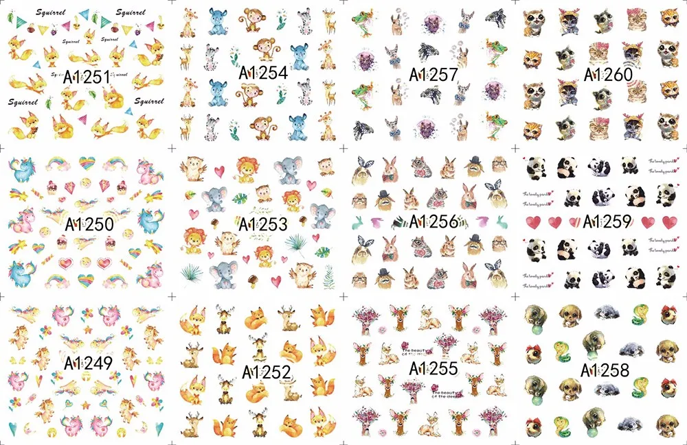 12 шт. Милая наклейка в форме животных переводные наклейки для ногтей