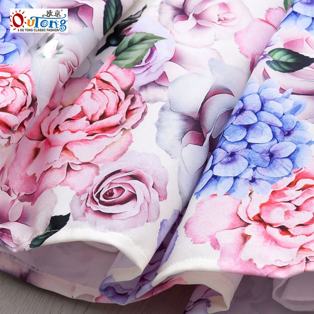 Outong-Conjuntos de vestidos para ni&ntilde;os, Camiseta con cuello vuelto, falda con estampado de flores para ni&ntilde;as de 4 a 10 a&ntilde;os, ropa informal de verano-5