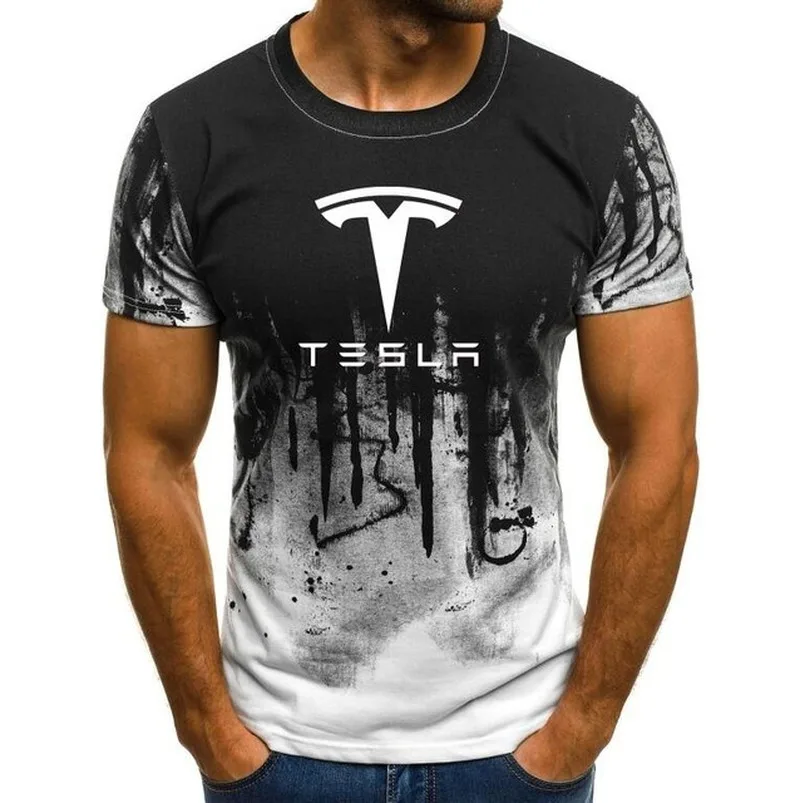 

Men Plus Size Round Neck Short Sleeve Muscle T-Shirt Irregular Camouflage Gradient Color Tesla Printed Slim Fit Blouse Casual m1