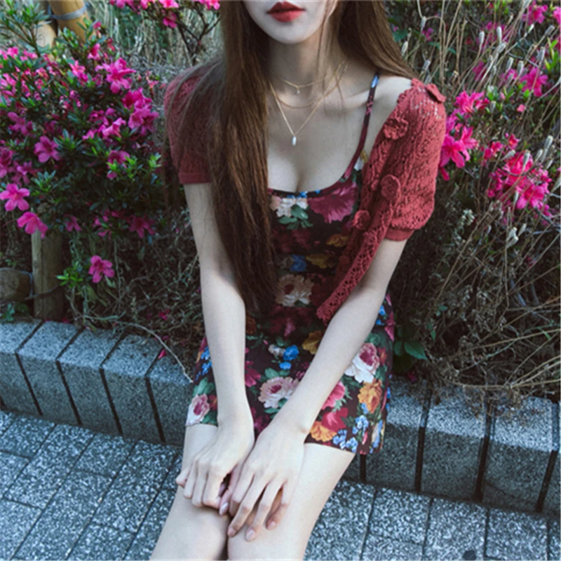 Preppy Style Print Women Dress Korean Spaghetti Strap Vintage A-line Ladies Casual Sleeveless High Waist Mini Dresses | Женская одежда