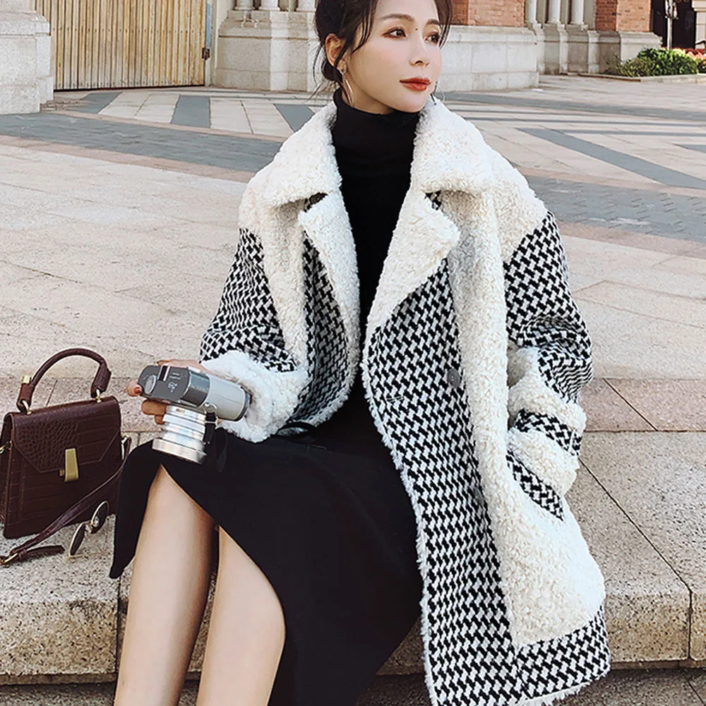 Модная уличная одежда из овечьей шерсти с рисунком гусиная лапка новинка зимы 2021