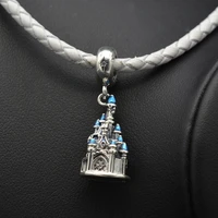 princess castle blue enamel charm castle pendant fits charms 925 silver fashion bracelets woman diy beads for jewelry