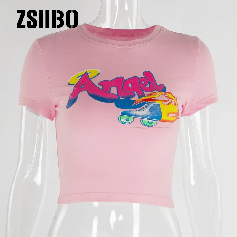 Женский укороченный топ с коротким рукавом розовая облегающая футболка круглым