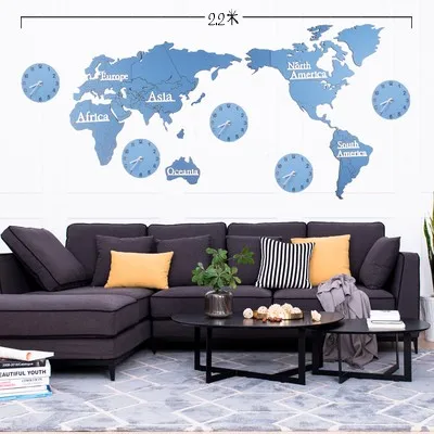 

Custom Large Wall Clock Wooden World Map 3d Living Room Nordic Diy Self Adhesive Clock Mechanism Wall Decoration Gift FZ559