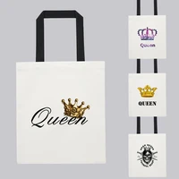 female bag reusable one shoulder portable shopping bag large capacity handbag queen crown pattern printing series burlap bag