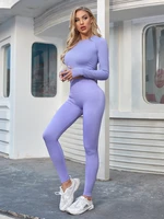 seamless yoga suit sports gym clothes fitness women long sleeve crop top high waist leggings workout set tracksuits
