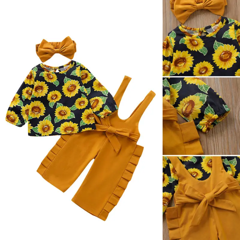 Pudcoco/комплект для девочек от 0 до 24 месяцев топы с подсолнухами новорожденных