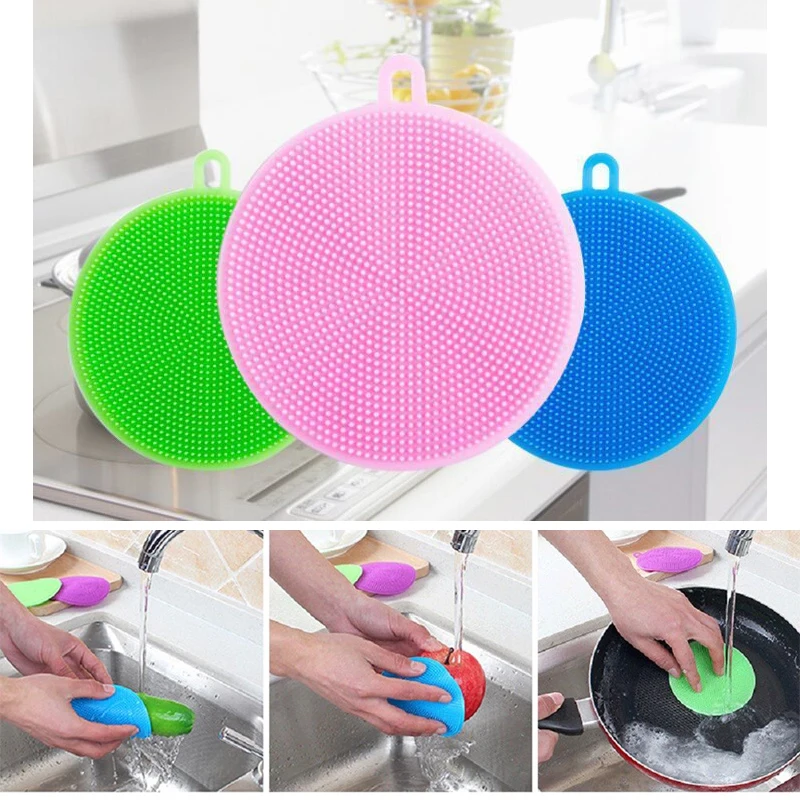 

1PC Silicone Kitchen Cleaning Brush Pot Dish Bowl Washing Scrubber Dishwashing Scouring Pads Kitchen Cleaning Tool