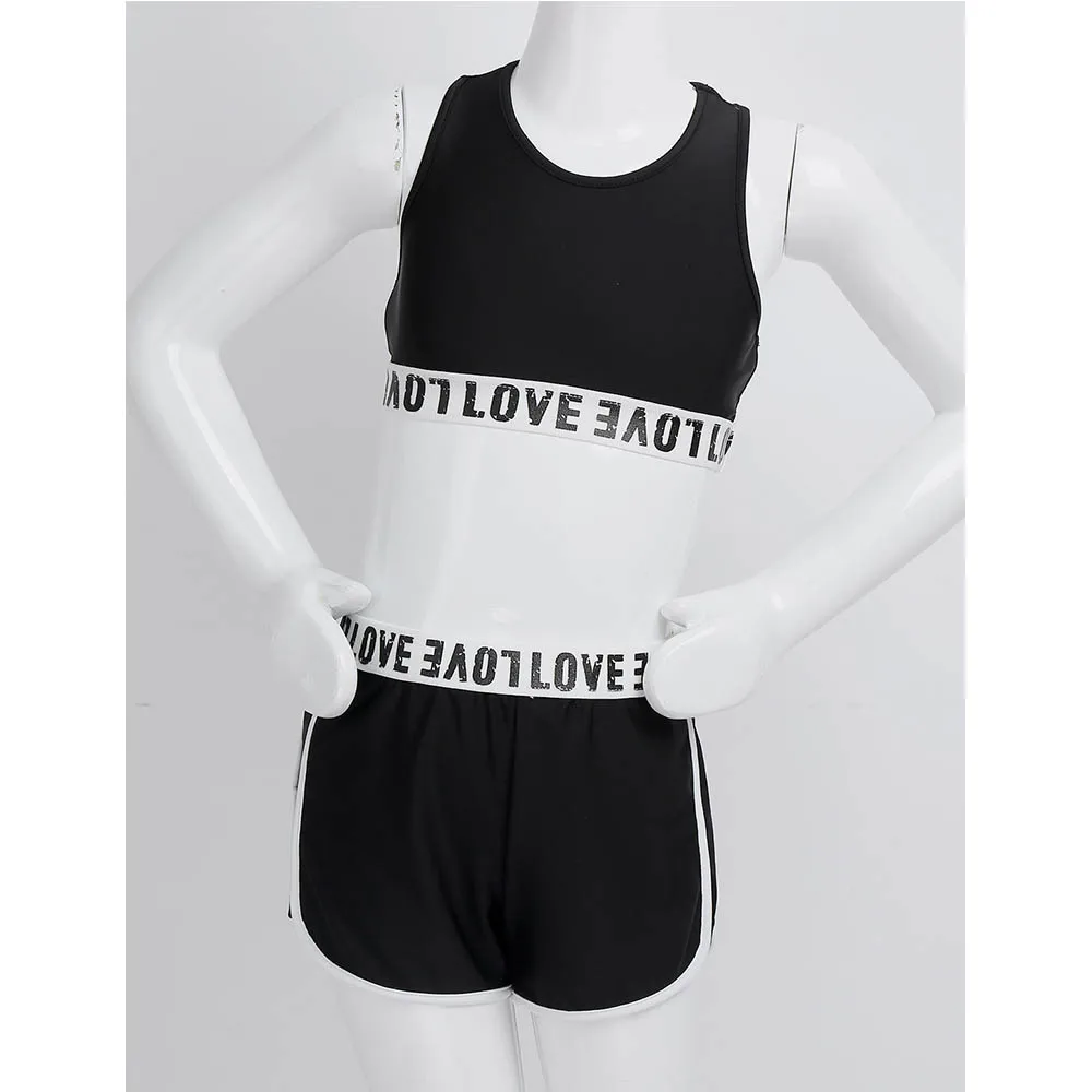 Детская танцевальная одежда для девочек из двух предметов с буквенным принтом