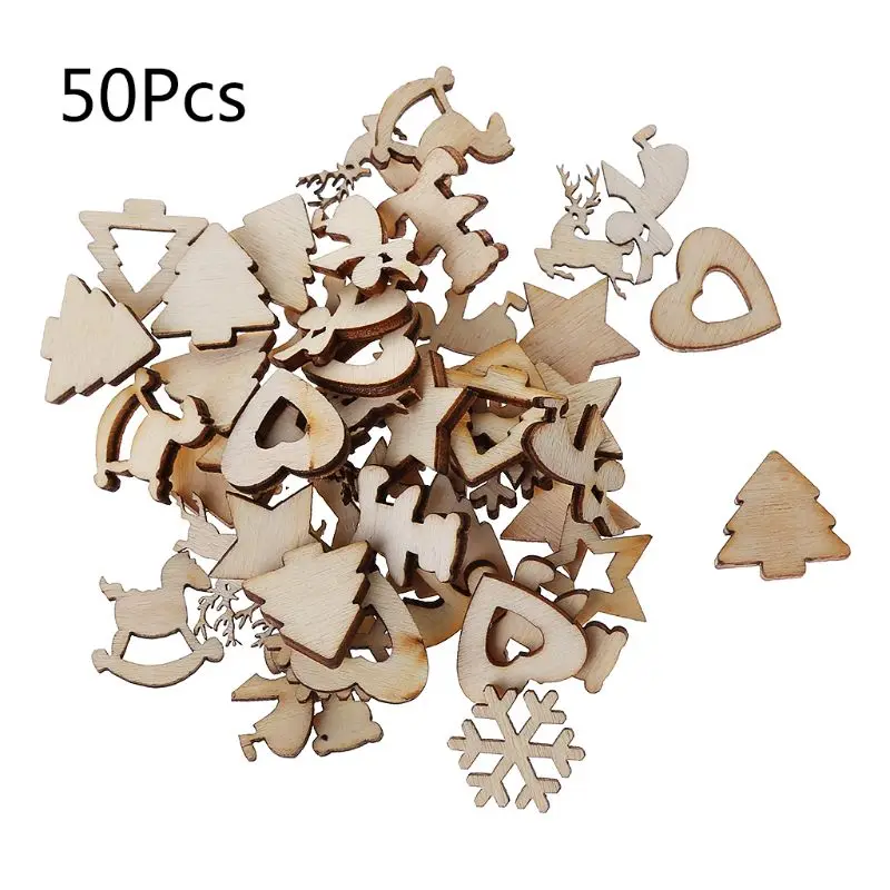 50pcs 25-200 шт лазерная резка Дерево Перо Снежинка цветы и листья полые звезды буквы украшение деревянная форма ремесло Свадебный декор - Цвет: 50pcs
