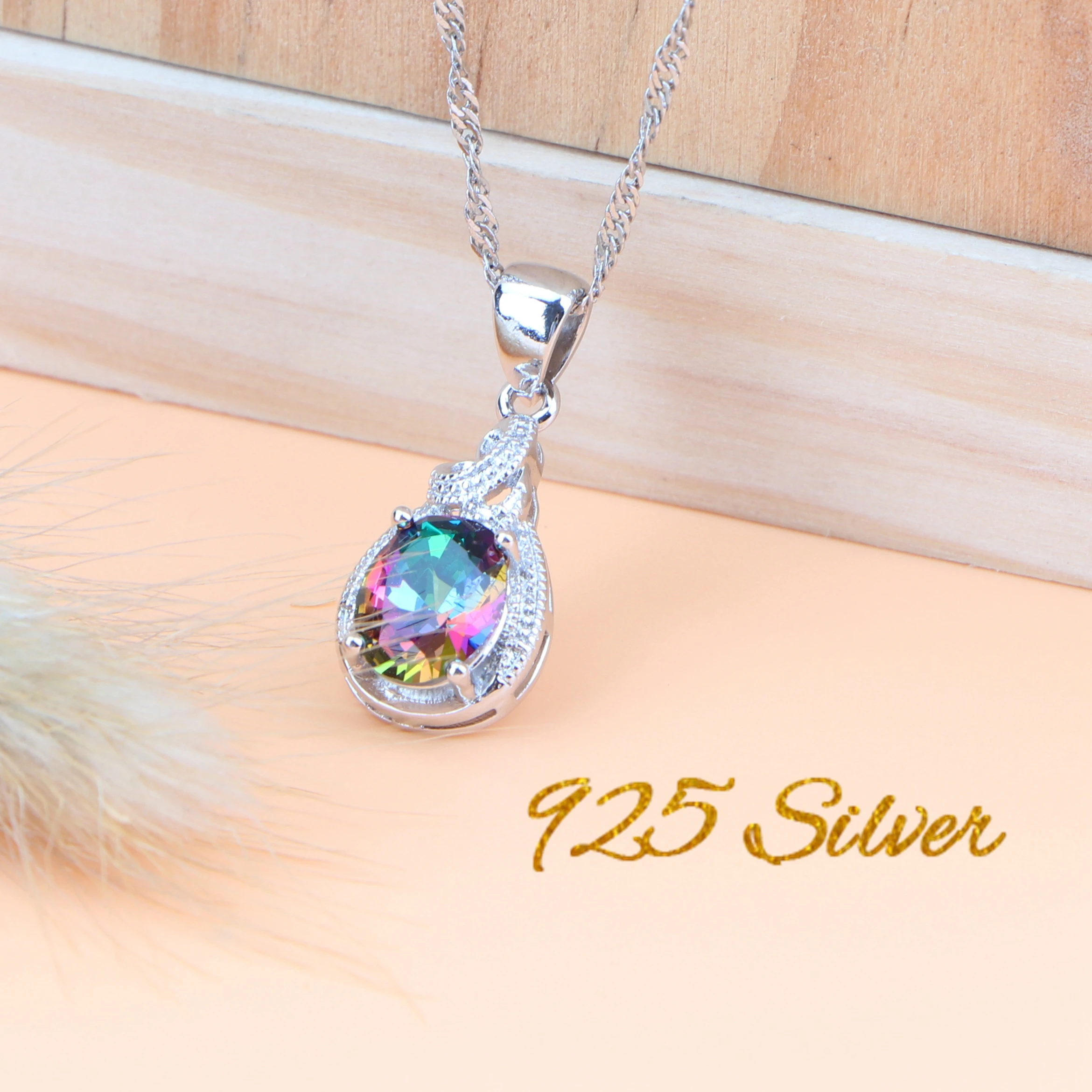 Набор свадебных украшений из серебра 925 пробы с радужным цирконием браслеты