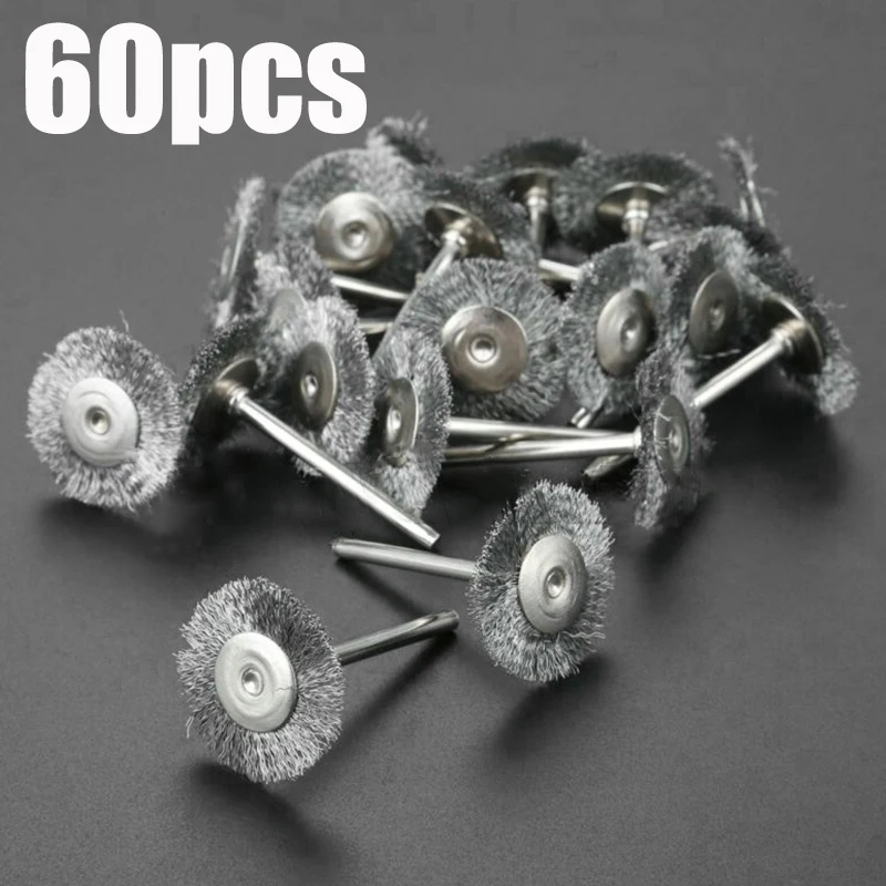 60 шт. 3 мм хвостовик стальные щетки колеса провода для удаления ржавчины
