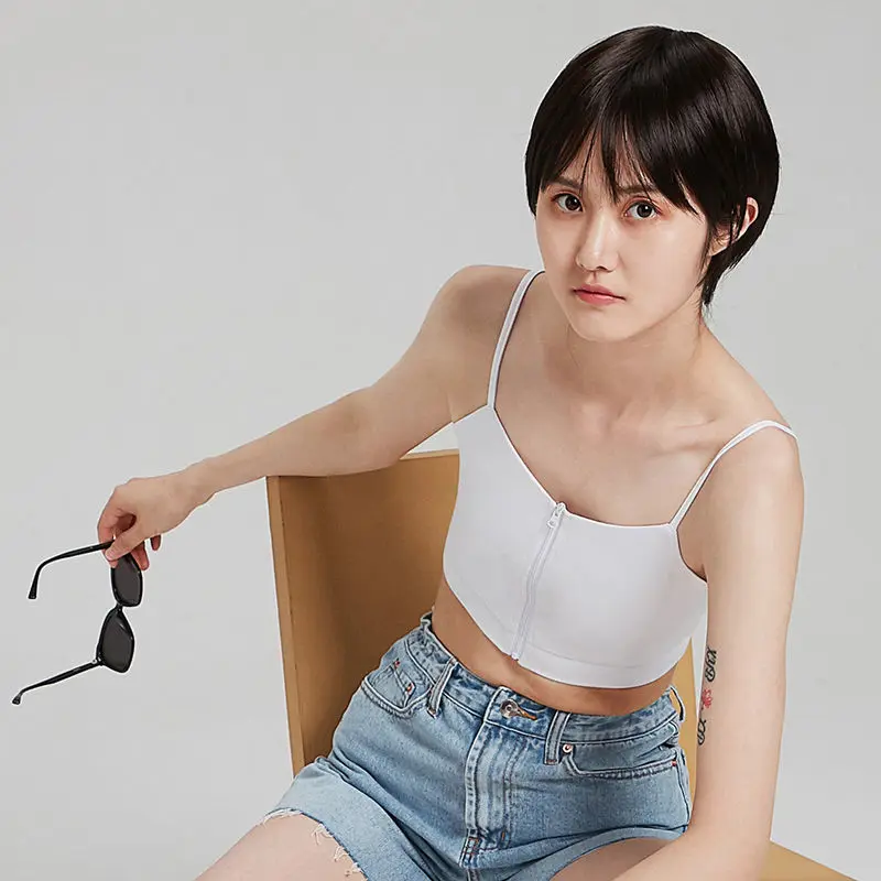 

NEW2021 Fashion Zip Buckle Sling Chest Binder Short Corset Tomboy Lesbian Tank Tops Chest Shaper Breast Binder Trans Vest