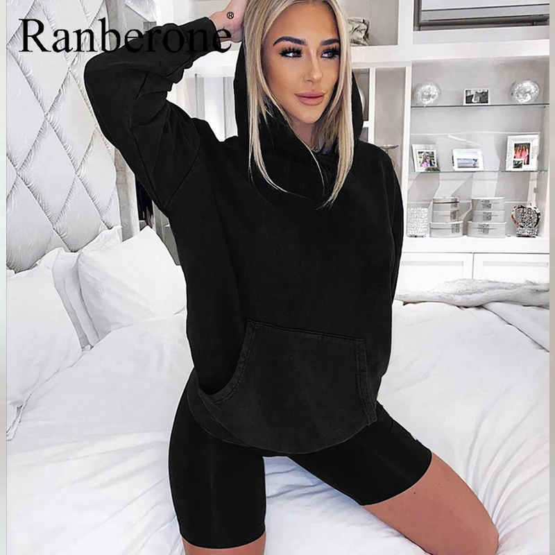 Ranberone Hoodies Pants 2 Piece Set Women Solid Color Tracksuit Long Sleeve Sweatshirt And Sweatpants Suit Female 2020 New