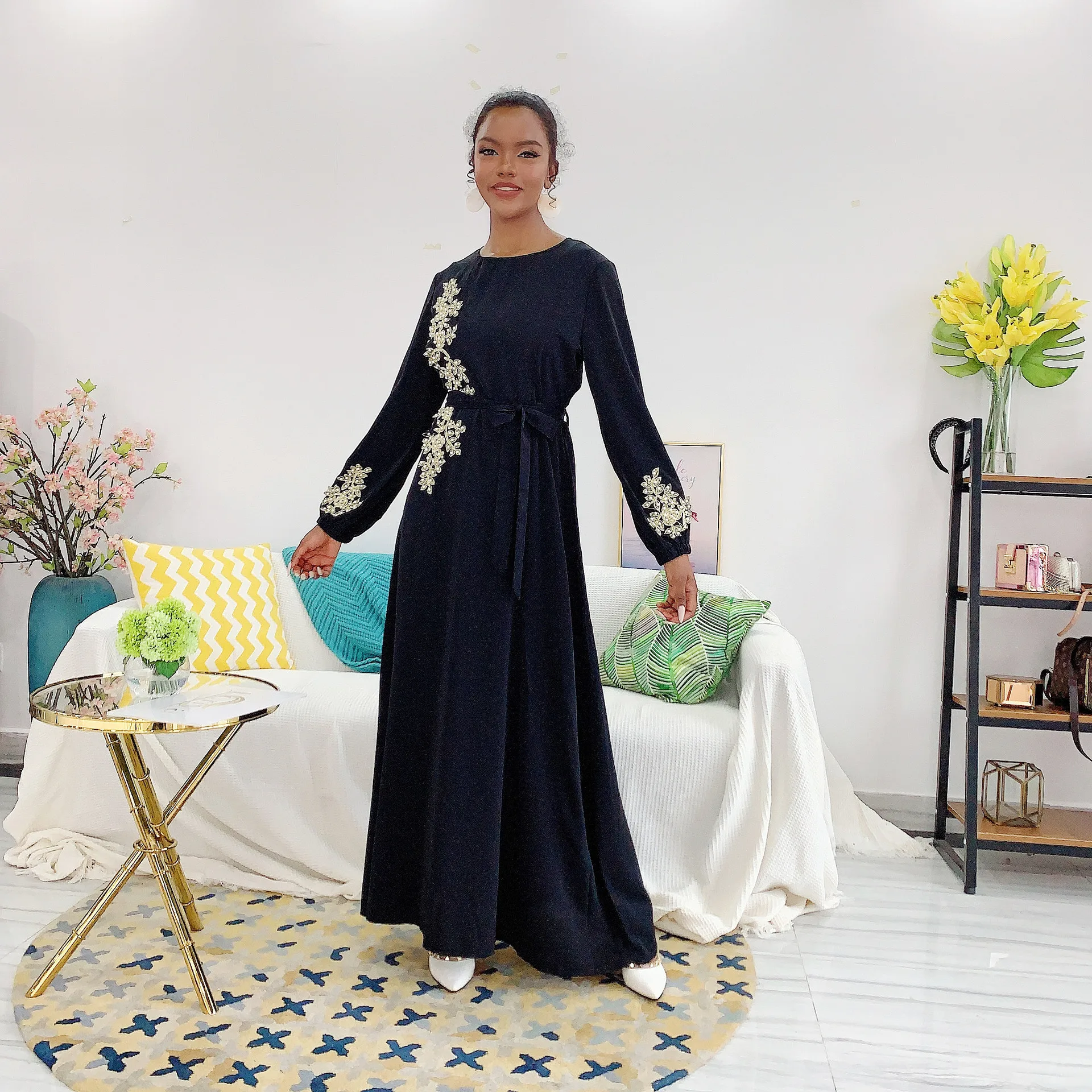 Платье ручной работы с бисером для мусульманских женщин длинное платье макси