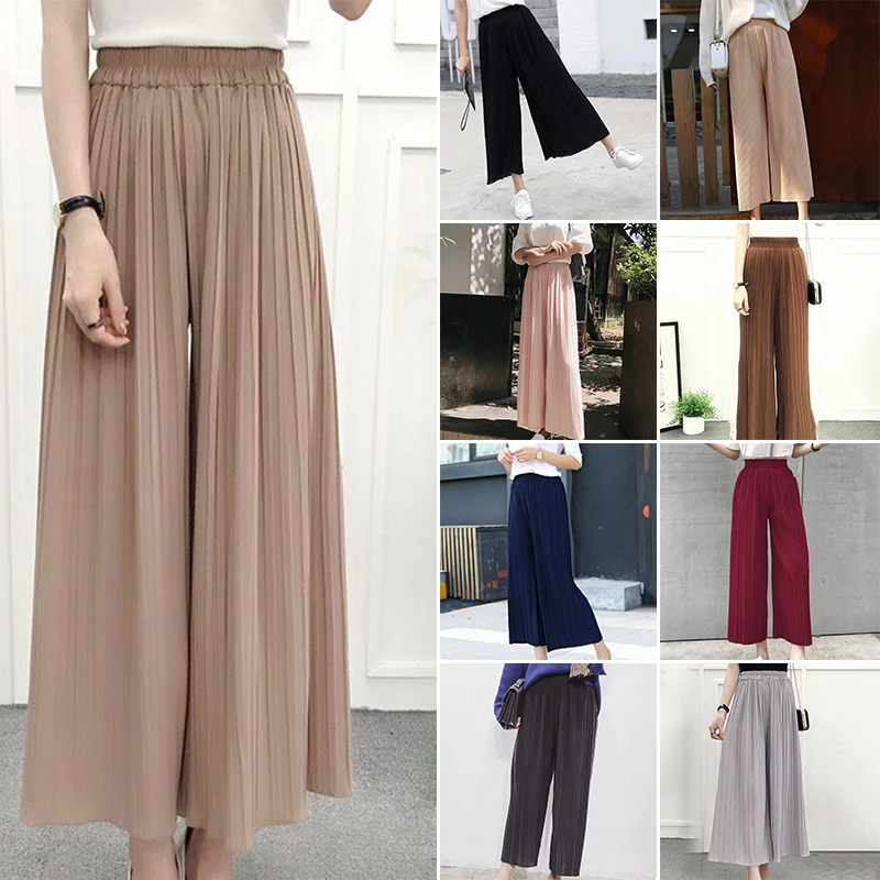 

Women Pleated High Waist Plus Size Straight Leg Wide Leg Fashion Thin Pants cargo women Korean version of nine pants 2019 new