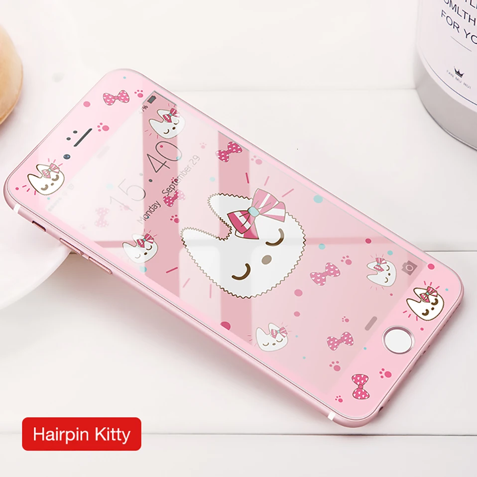 Милый мультфильм закаленное стекло для iPhone 7 8 Защитная пленка для экрана для iPhone 7 8 Plus Защитная пленка для экрана 3D мягкая твердость края