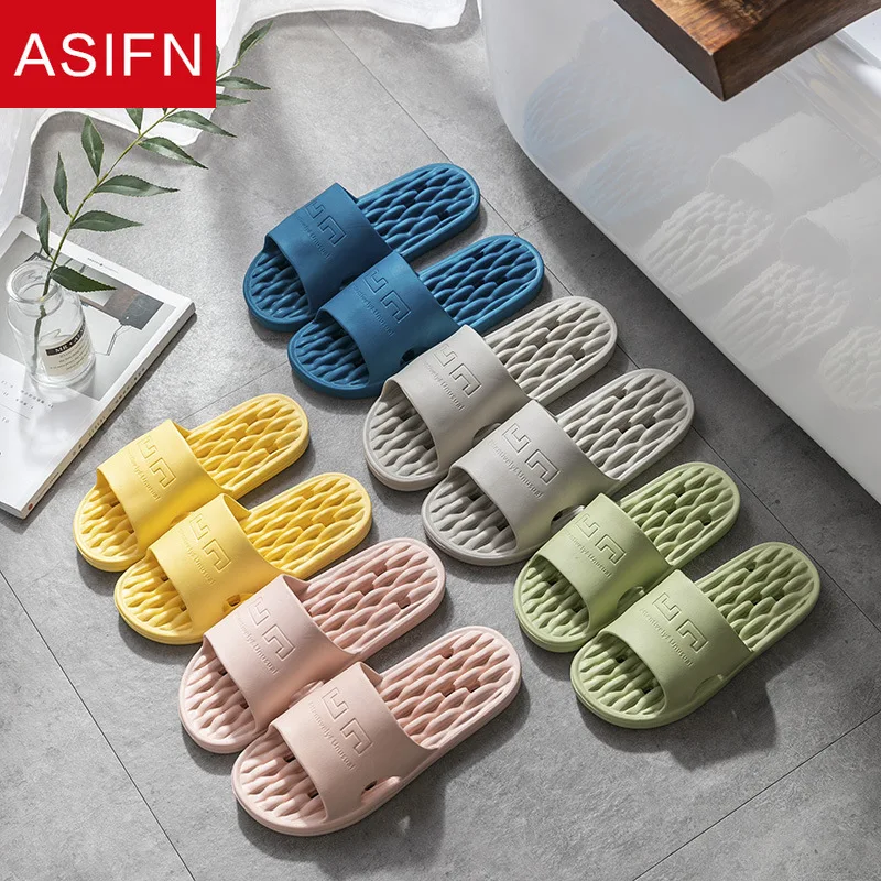 

ASIFN Summer Bathroom Women Slippers Non-slip Male Home Indoor Bath Hollow Plastic Thick Soft Bottom Leaking House Slippers