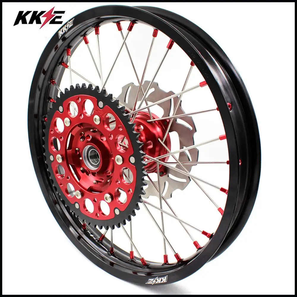 KKE 21& 18 обода мотоцикла эндуро колеса Набор для HONDA XR400R 1996-2004 XR600R 1991-2000 задний 220 мм диск красный ниппель диски