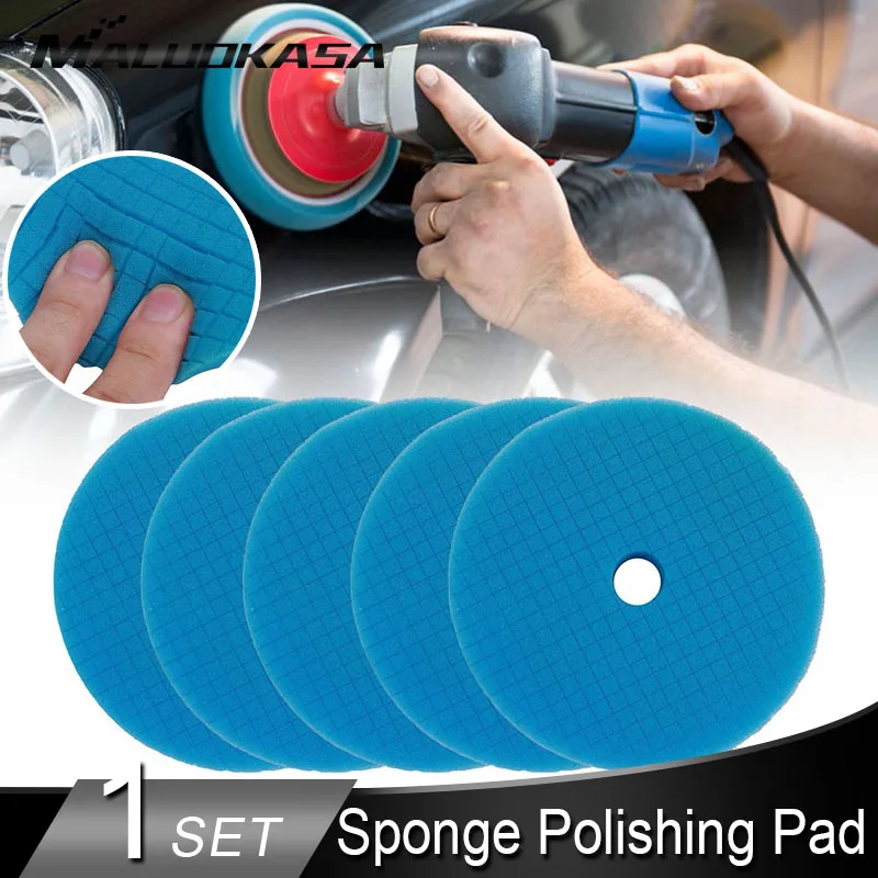 

5PCS Sponge Polishing Kit 6 Inch Car Polisher Thread Abrasive Waxing Buffing Foam Pad Car Accessories Auto Product Drill Adaptor