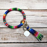zwpon 10 color big circle figure bracelet bangle pu leather tassel bangle key chain blank monogram enamel bangle for woman