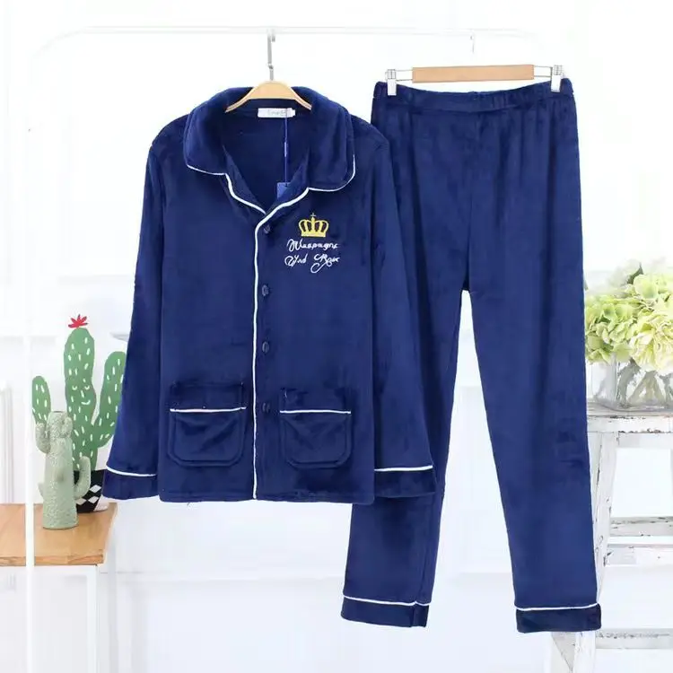 2022 Band Winter Warm Flannel Man Pyjamas Sets Thick Coral Pijamas Man fleece pajama thick flannel Long Pajamas Set for Boy