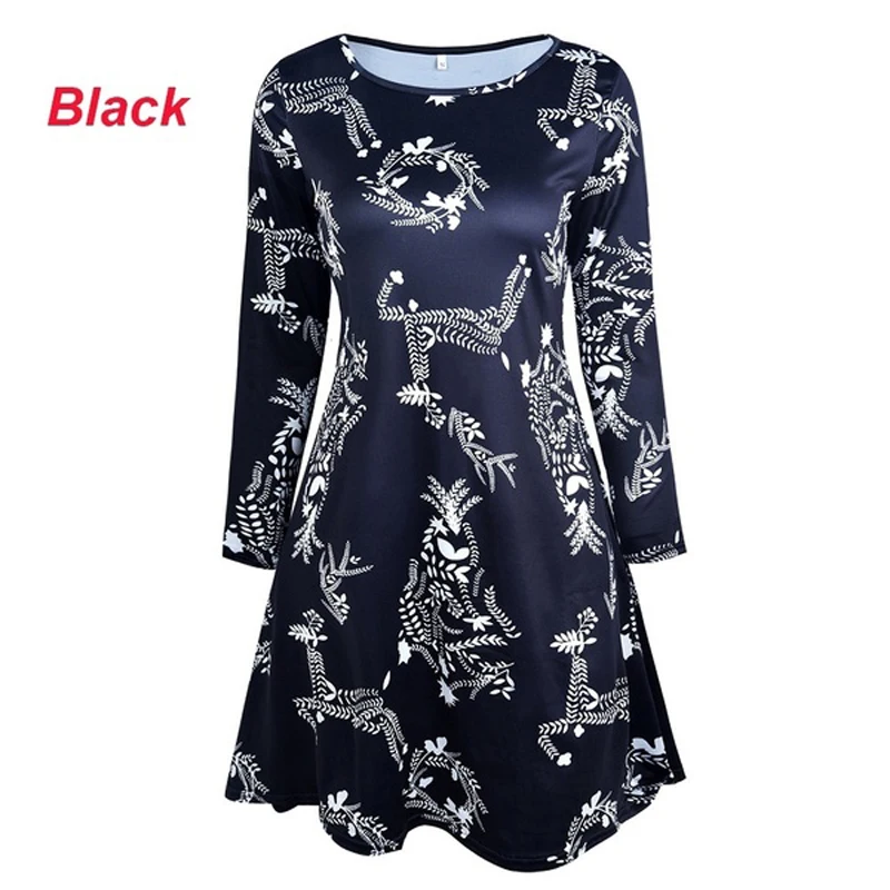 4XL 5XL Large Size Dress Casual Printed Cartoon Christmas Dress Autumn Winter Long Sleeve A-line Dress Plus Size Women Clothing