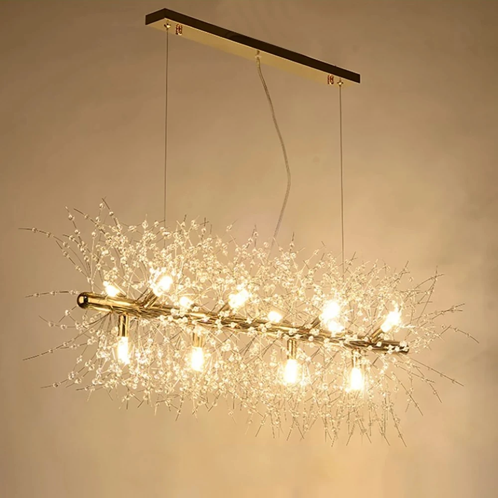 

2021 Modern Rectangle Crystal LED G9 Dandelion Chandelier Lighting Pendant Lamp For Dining Room / Restaurants / Shops