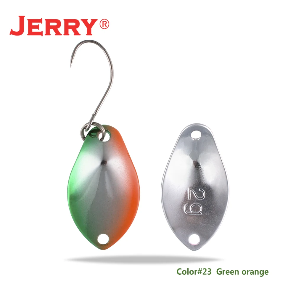 green orange Jerry 2 г 3 г микро форели ложки сверхлегкие латунные рыболовные ложки один крючок Пресноводные металлические приманки зона окуня для ловли щуки pesca - Цвет: green orange