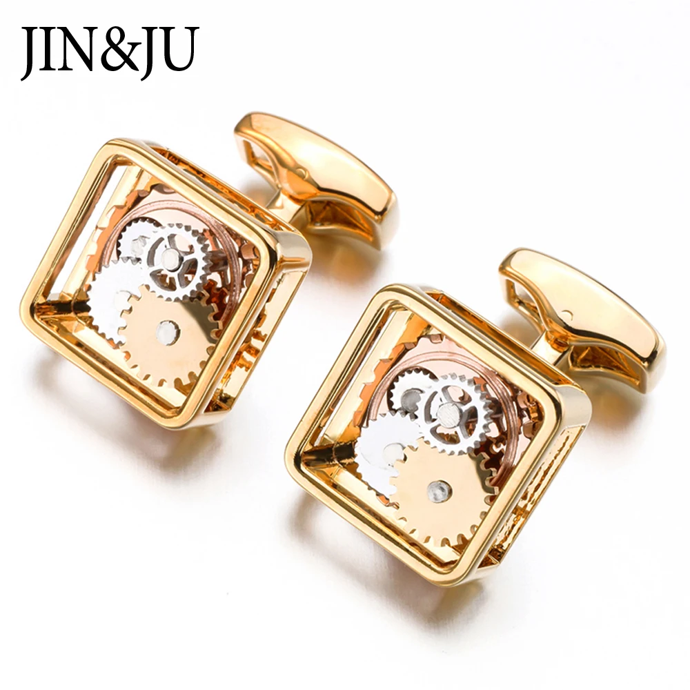 

JIN&JU Fomal Square Gear Mechanism Cufflinks For Men Immovable Wine Party Cuff Button Hot Fashion Jewellery Relojes Gemelos