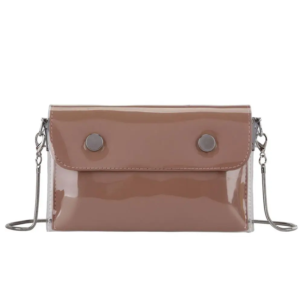 Brown Women Waterproof Waist Bag Lether Jelly Chest Belt Bag PVC Ladies Transparent Crossbody Chain Bags Fashion Fanny Pack a08 - Color: Brown