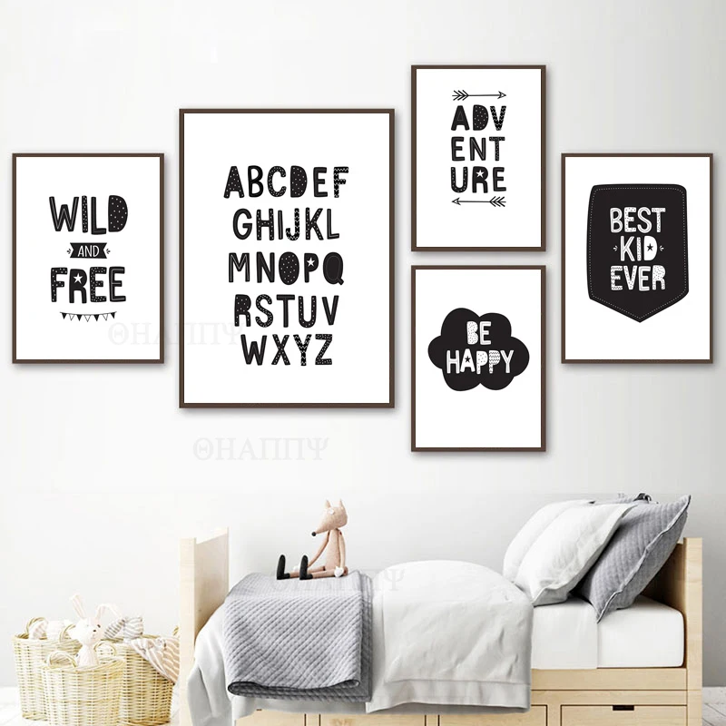 

Nursery Wall Art Canvas Painting Black and White Adventure Be Wild and Free Quotes Posters and Prints Nordic Baby Room Decor
