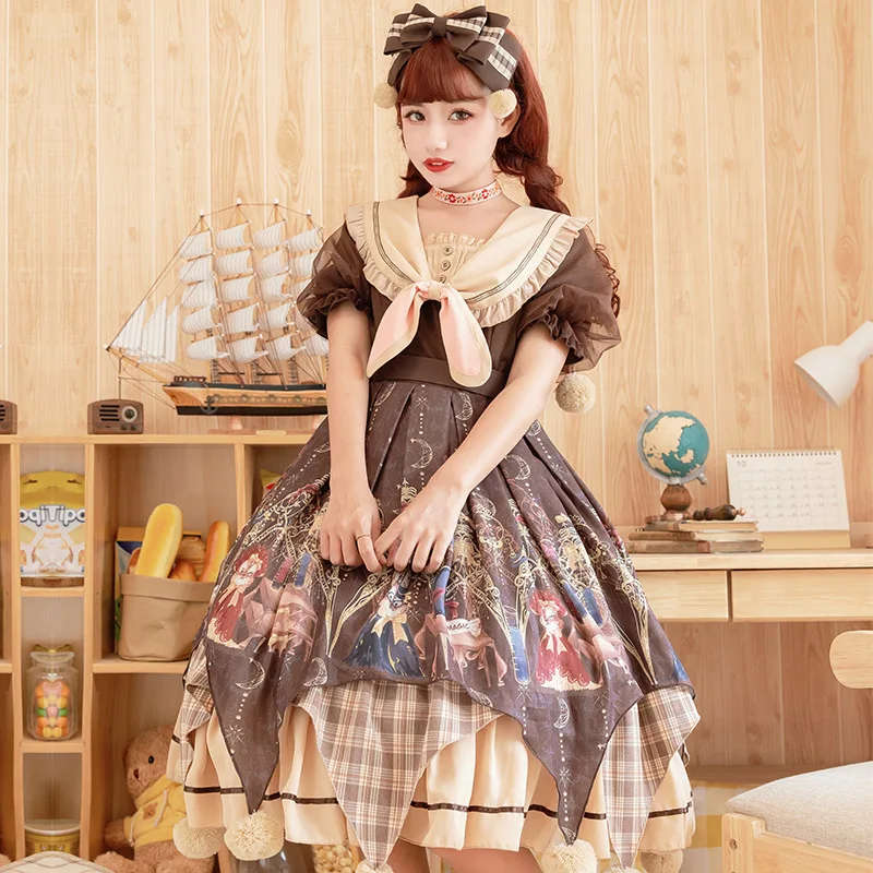 

Фармацевтическое асимметричное платье YLF с коротким рукавом и воротником Питер Пэн Лолита