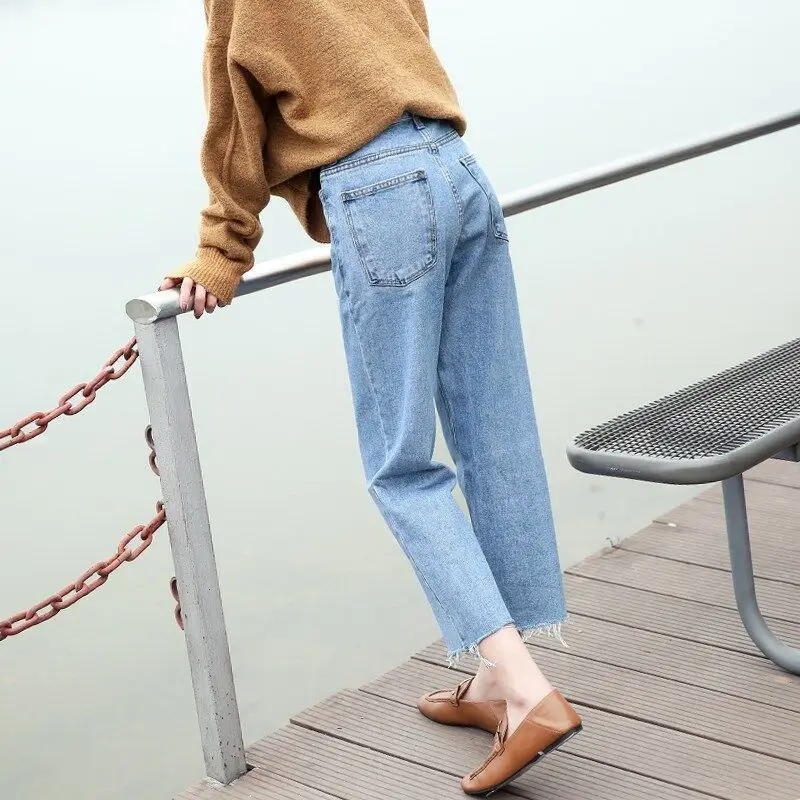 

Denim Pants Women High Waist Korean Jeans Cute Wide Pants Korean Fashion Casual Jeans Boyfriend Straight Plus Size Mom Jeans