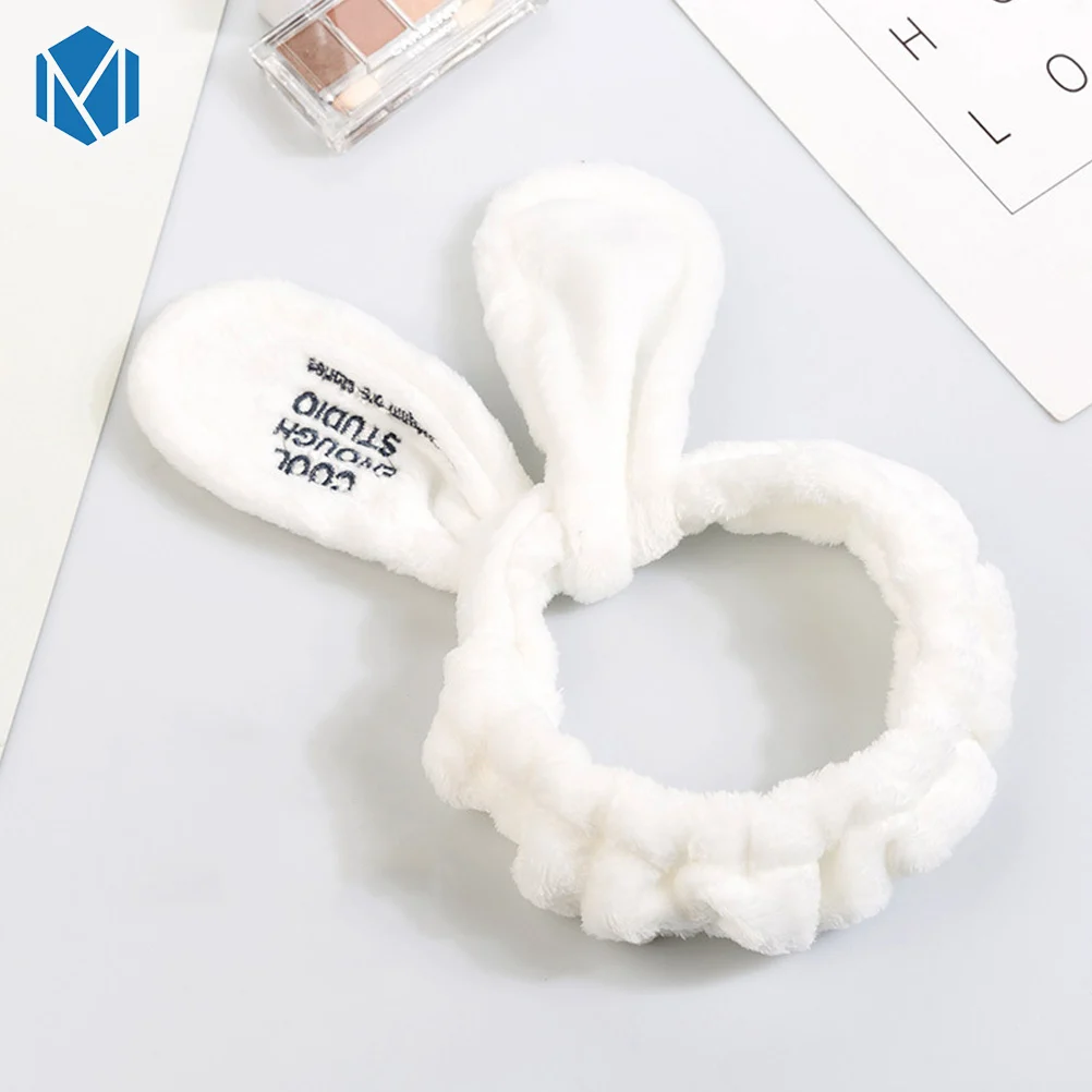 White Ear M MISM коралловый флис письмо OMG головные повязки с бантиком для женщин девочек мыть лицо эластичная чалма лента для волос Макияж Аксессуары для волос - Цвет: White Ear