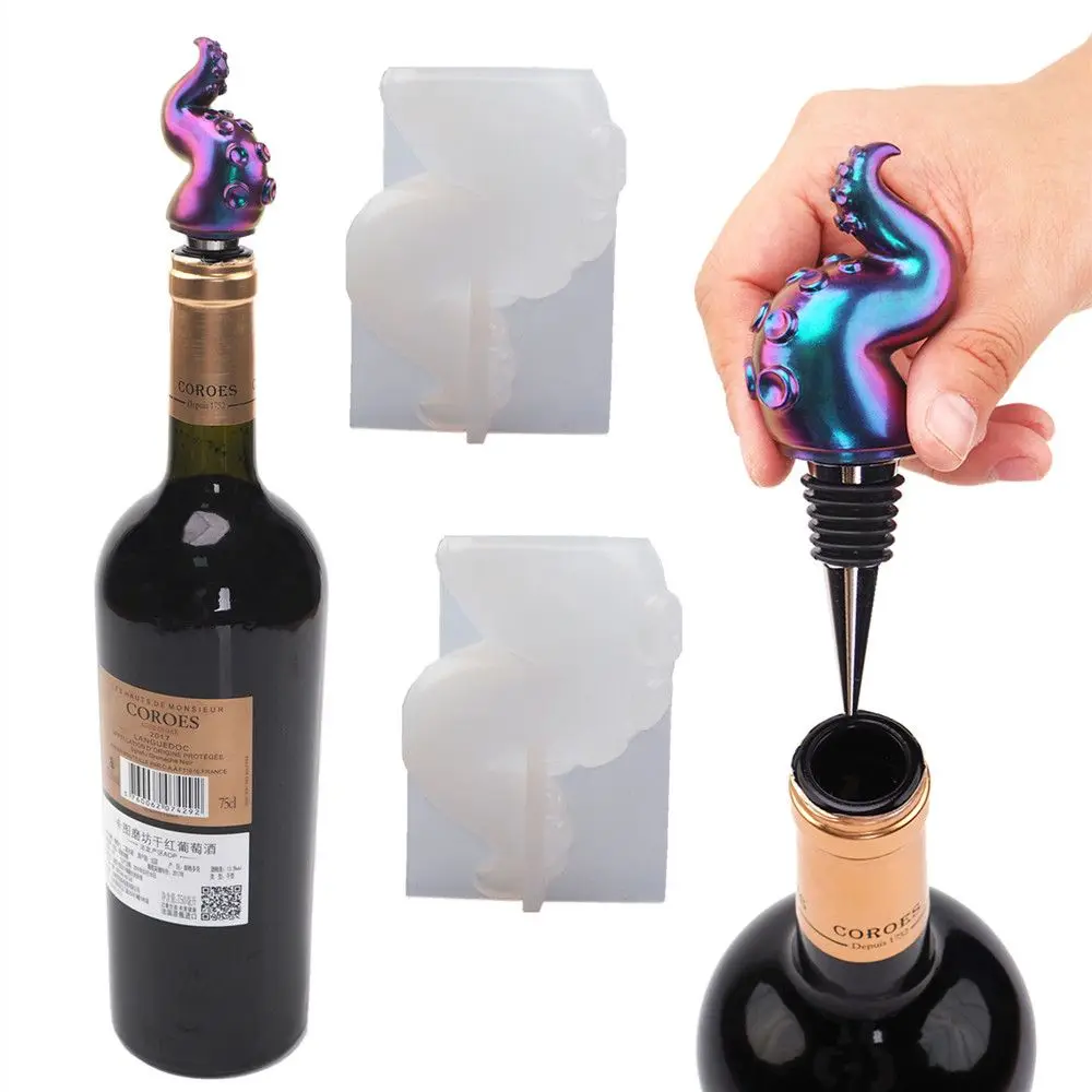 

Red Wine Bottle Stopper Mold Crystal Epoxy Resin Keychain Molds Octopus Cork Silicone Mould
