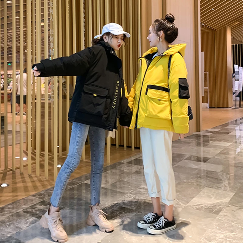 

New winter women parkas hooded 2020 casual thicken warm padded jackets pockets coat female short outwear snow jacket plus size